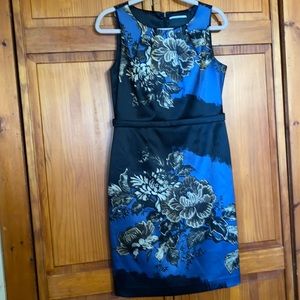 Women’s T Tahari Blue and Black Floral Sleeveless Dress Size 8